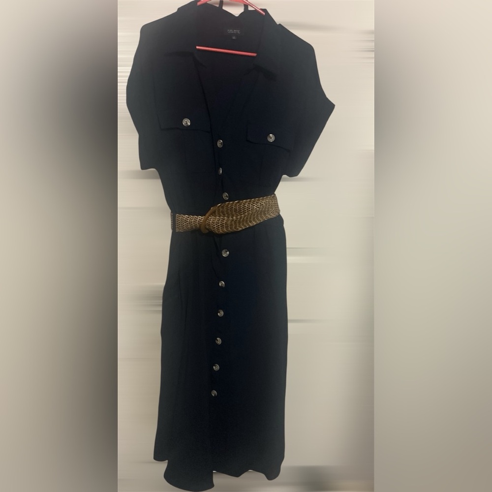 Navy Dress with Woven Belt plus Sz